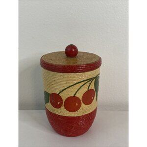 Hand Painted Cherries Covered Glass Jar With Label